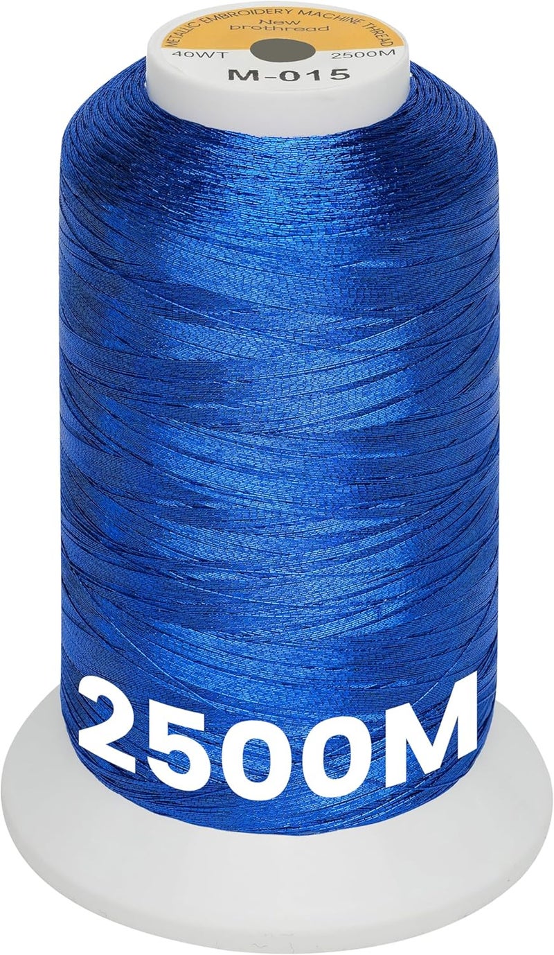 New brothread Single Huge Spool Metallic Embroidery Machine Thread 2500M (2735Y) Each for Commercial and Domestic Embroidery Machines - Royal Blue M-015 - Image 1
